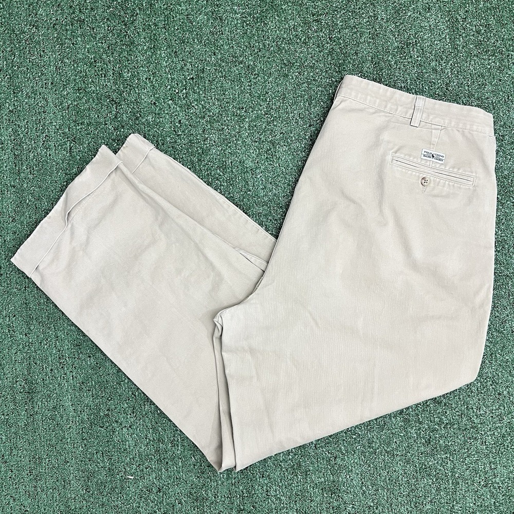 Vintage Polo Ralph Lauren Hammond Pants Men 42x30 Khaki Made in USA 1980s Baggy
